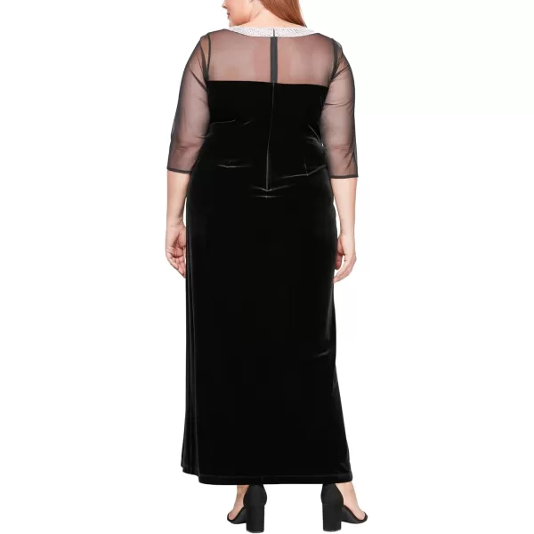 imageAlex Evenings Womens Plus Size Long Velvet Shift Mother of The Bride Dress with 34 Illusion Sleeves and Side RuchingBlack Velvet