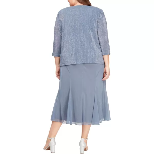 Alex Evenings Womens Plus Size Tea Length Jacket Dress with Sequin Beaded Trim Steel Glitter