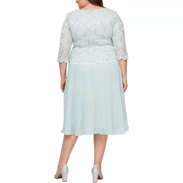 Alex Evenings Womens Plus Size Tea Length Lace Mock DressFresh Mint