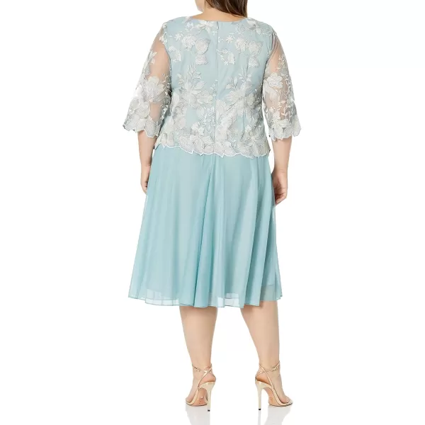 Alex Evenings Womens Plus Size Tea Length Lace Mock DressIce Sage