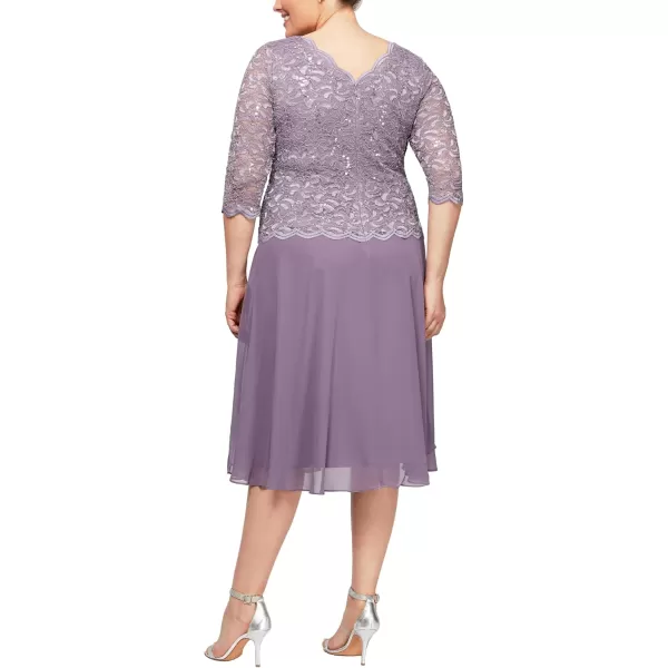 Alex Evenings Womens Plus Size Tea Length Lace Mock DressIcy Orchid