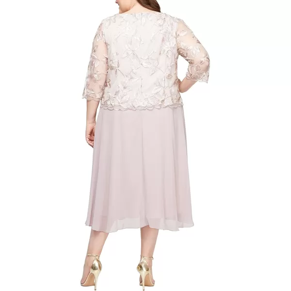 Alex Evenings Womens Plus Size Tea Length Lace Mock DressLatte