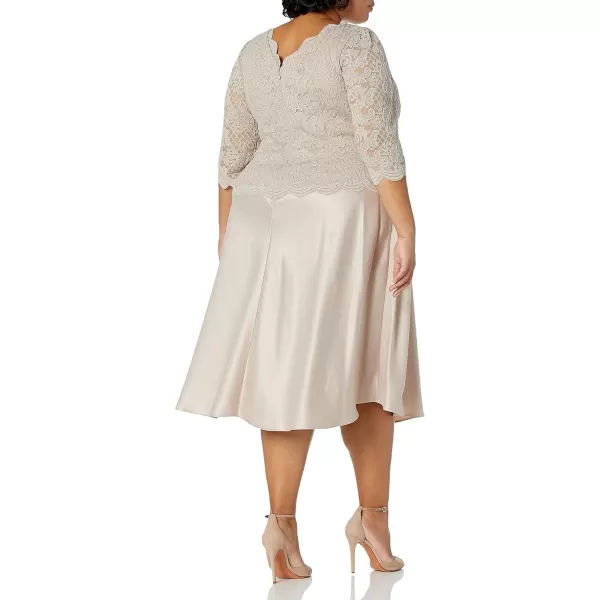Alex Evenings Womens Plus Size Tea Length Lace Mock DressNew Taupe