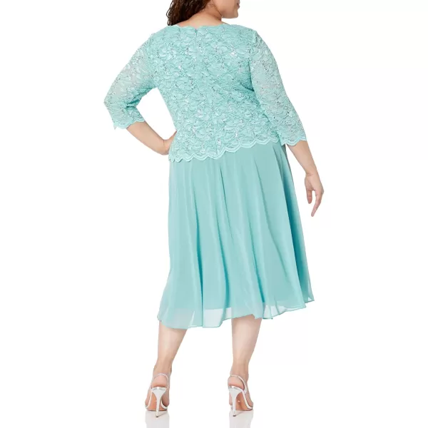 Alex Evenings Womens Plus Size Tea Length Lace Mock DressSeafoam Plus