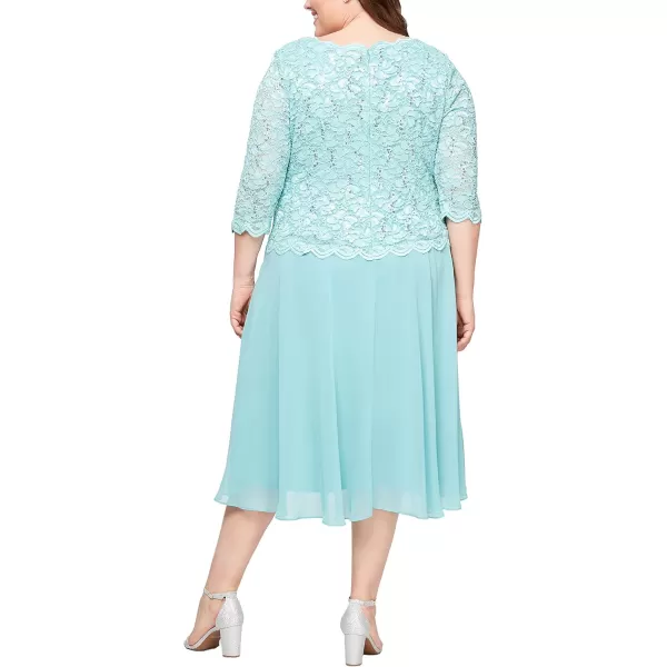 Alex Evenings Womens Plus Size Tea Length Lace Mock DressSeafoam Plus