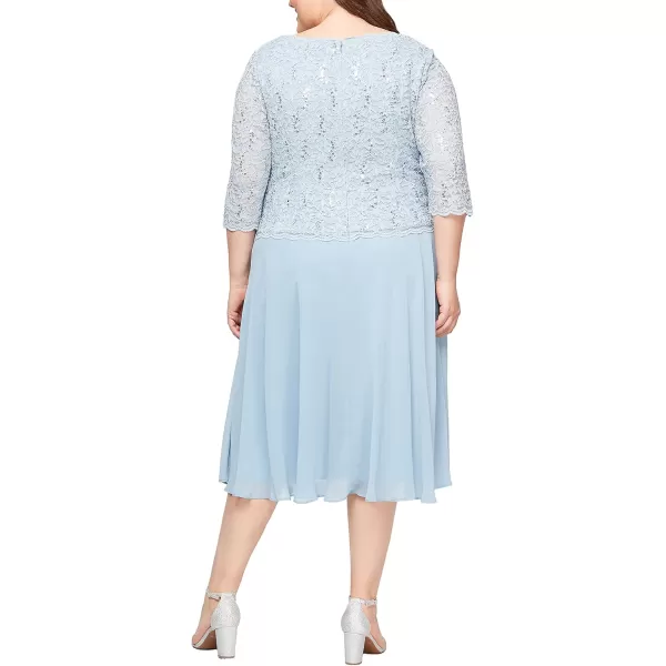 Alex Evenings Womens Plus Size Tea Length Lace Mock DressSky Blue