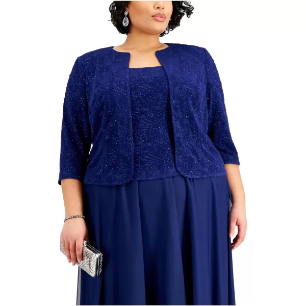 imageAlex Evenings Womens Plus Size Tea Length Open Front Jacket DressElectric Blue Mock