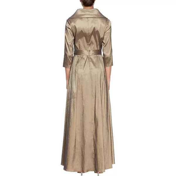 Alex Evenings Womens Portrait Collar Dress with Full Skirt Pockets and Tie BeltBronze