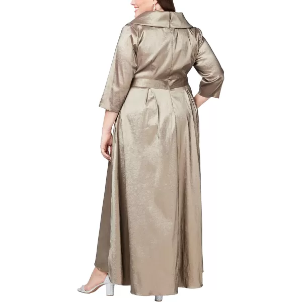 Alex Evenings Womens Portrait Collar Dress with Full Skirt Pockets and Tie BeltBronze Plus