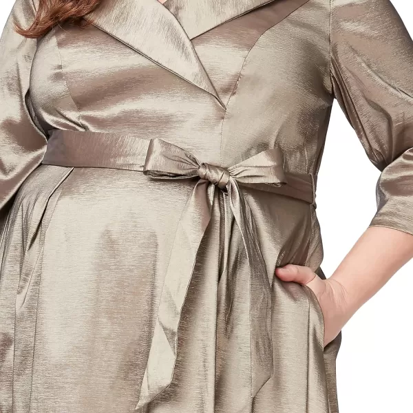 Alex Evenings Womens Portrait Collar Dress with Full Skirt Pockets and Tie BeltBronze Plus
