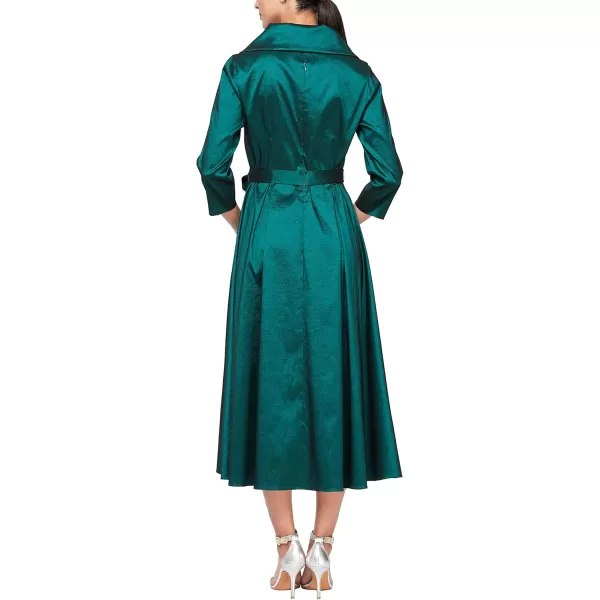 Alex Evenings Womens Portrait Collar Dress with Full Skirt Pockets and Tie BeltEmerald