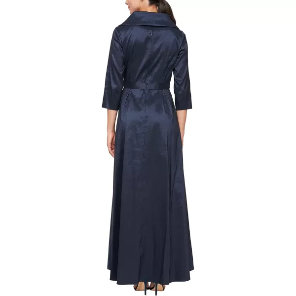 Alex Evenings Womens Portrait Collar Dress with Full Skirt Pockets and Tie BeltNavy