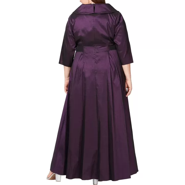 Alex Evenings Womens Portrait Collar Dress with Full Skirt Pockets and Tie BeltPlum Plus