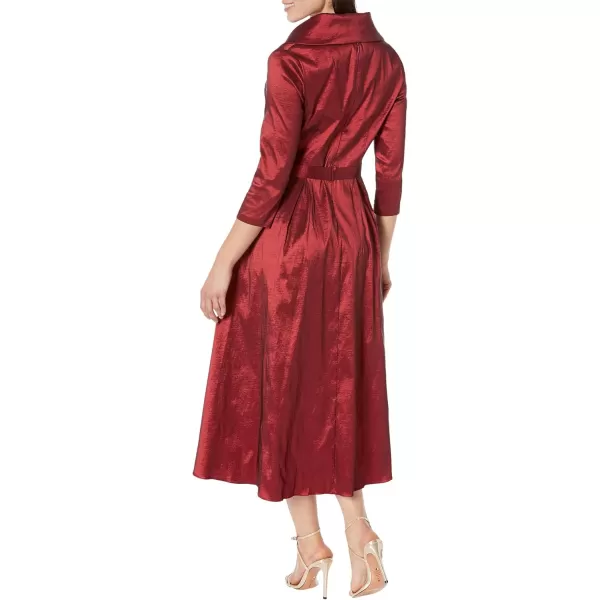 Alex Evenings Womens Portrait Collar Dress with Full Skirt Pockets and Tie BeltWine