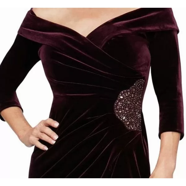 imageAlex Evenings Womens Short Off The Shoulder Velvet Dress Petite and RegularAubergine Velvet