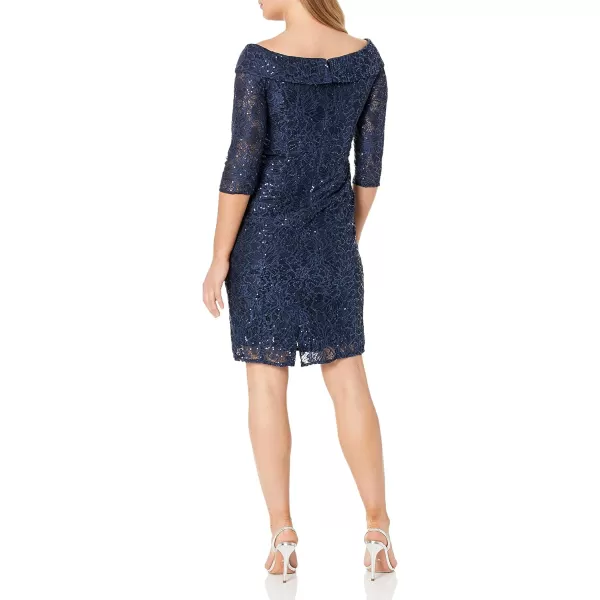 imageAlex Evenings Womens Short Off The Shoulder Velvet Dress Petite and RegularNavy