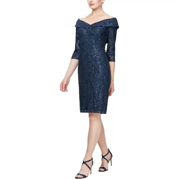 imageAlex Evenings Womens Short Off The Shoulder Velvet Dress Petite and RegularNavy