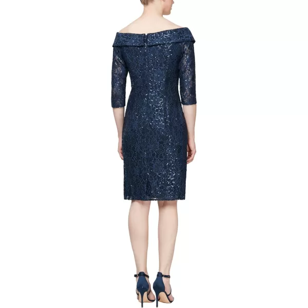 imageAlex Evenings Womens Short Off The Shoulder Velvet Dress Petite and RegularNavy