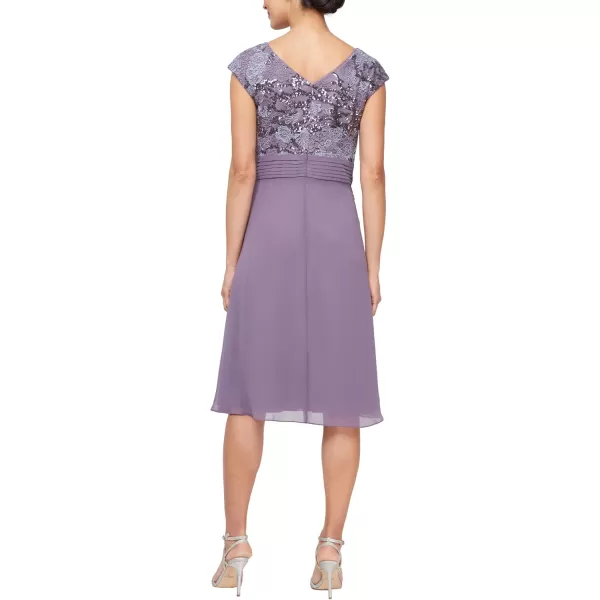 Alex Evenings Womens Short Sleeveless Aline Gown with Embroidered Empire Bodice Cocktail Dress for Special OccasionsIcy Orchid