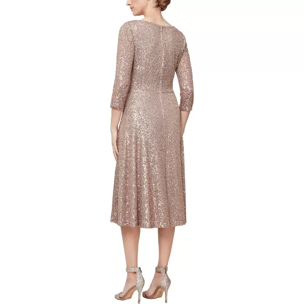 Alex Evenings Womens Size 34 Sleeve Sequin Aline Party Dress Missy Petite PlusLatte
