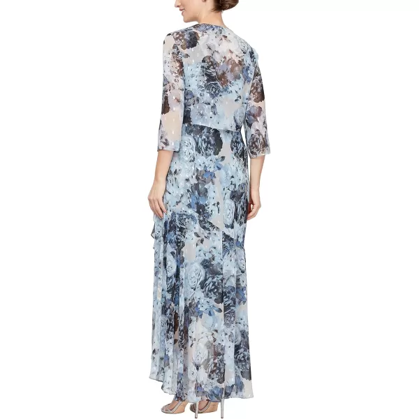 Alex Evenings Womens Sleeveless Printed Chiffon MidLength Dress with JacketBlue Floral