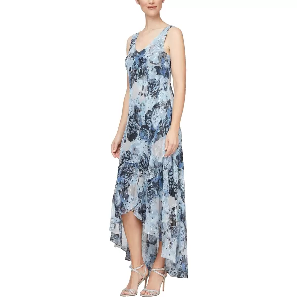 Alex Evenings Womens Sleeveless Printed Chiffon MidLength Dress with JacketBlue Floral