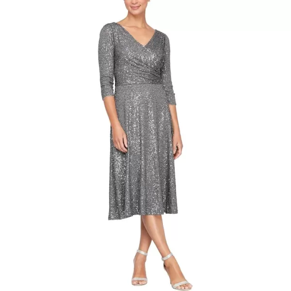 Alex Evenings Womens 34 Sleeve Sequin Aline Party Dress Missy Petite PlusCharcoal