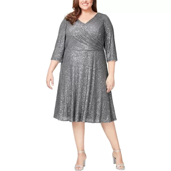 Alex Evenings Womens 34 Sleeve Sequin Aline Party Dress Missy Petite PlusCharcoal Plus