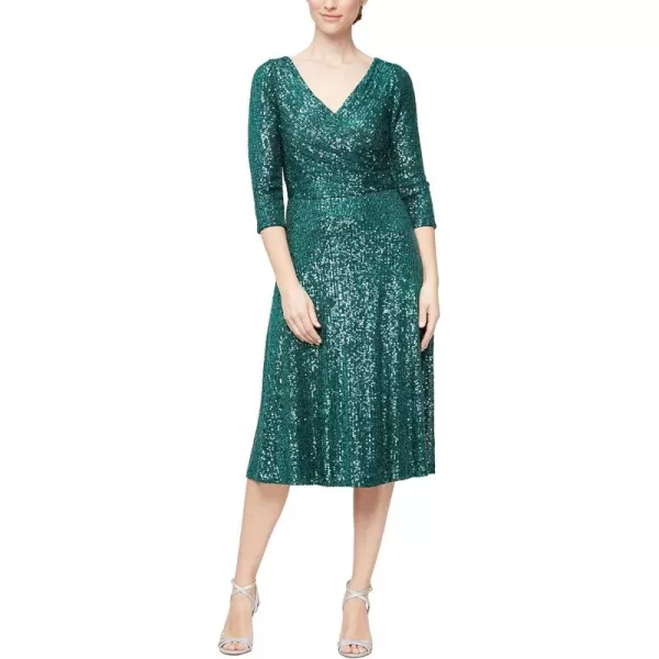 Alex Evenings Womens 34 Sleeve Sequin Aline Party Dress Missy Petite PlusEmerald