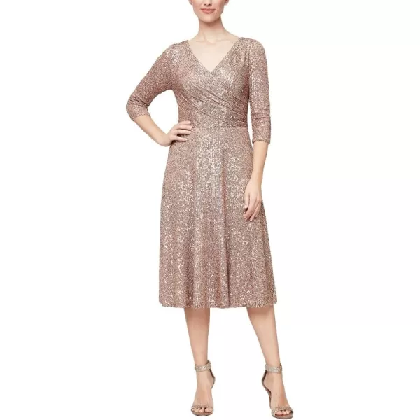 Alex Evenings Womens 34 Sleeve Sequin Aline Party Dress Missy Petite PlusLatte