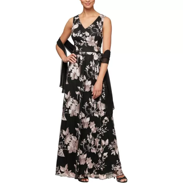 Alex Evenings Womens Dress and Shawl SetBlackRose