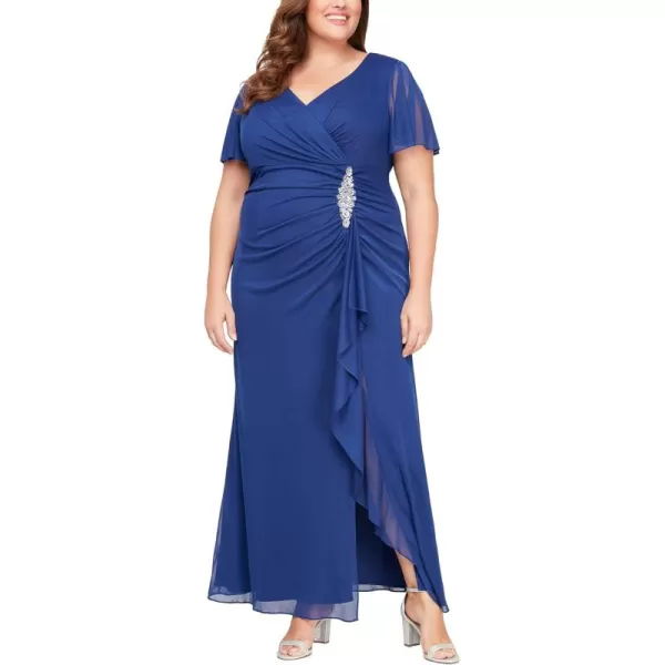 imageAlex Evenings Womens Long Surplice Neckline Mother of The Bride Flutter Sleeve Dress Plus SizeElectric Blue Mesh