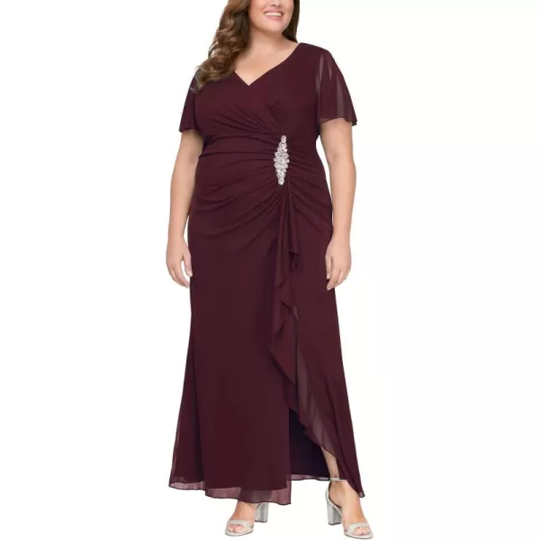 imageAlex Evenings Womens Long Surplice Neckline Mother of The Bride Flutter Sleeve Dress Plus SizeWine Mesh