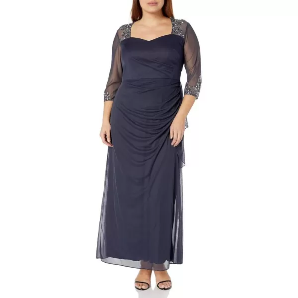 Alex Evenings Womens Plus Size Long Sleeve Sweetheart Neckline DressCharcoal