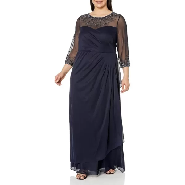 Alex Evenings Womens Plus Size Long Sleeve Sweetheart Neckline DressDark Navy