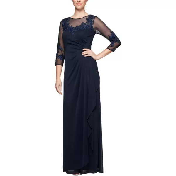 Alex Evenings Womens Plus Size Long Sleeve Sweetheart Neckline DressNavy