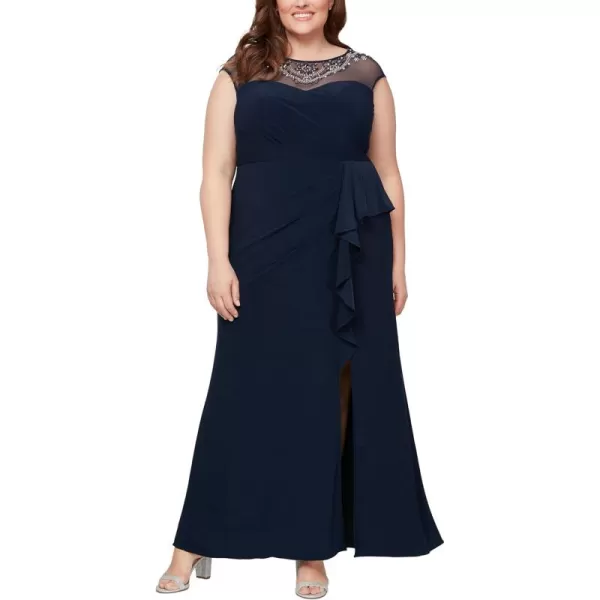 Alex Evenings Womens Plus Size Long Sleeve Sweetheart Neckline DressNavy Cap Jersey