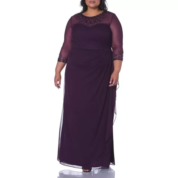 Alex Evenings Womens Plus Size Long Sleeve Sweetheart Neckline DressPlum