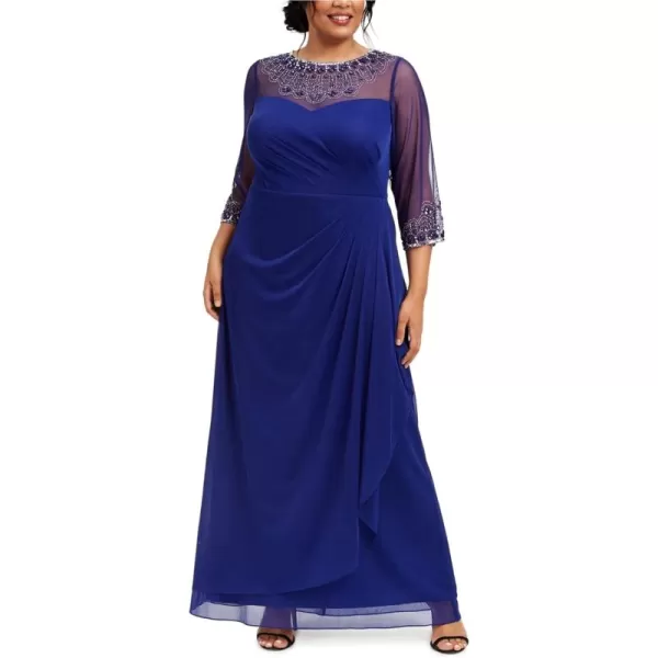 Alex Evenings Womens Plus Size Long Sleeve Sweetheart Neckline DressRoyal Beaded