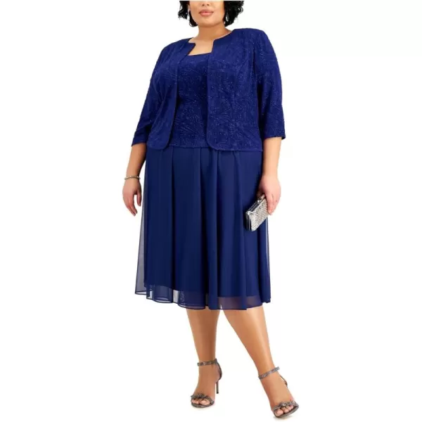 imageAlex Evenings Womens Plus Size Tea Length Open Front Jacket DressElectric Blue Mock