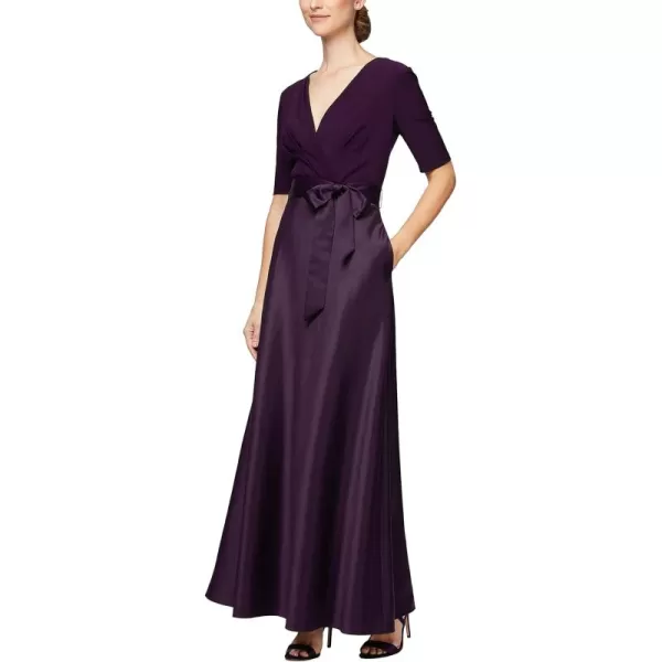 Alex Evenings Womens Satin Ballgown Dress with Pockets Petite and Regular SizesEggplant