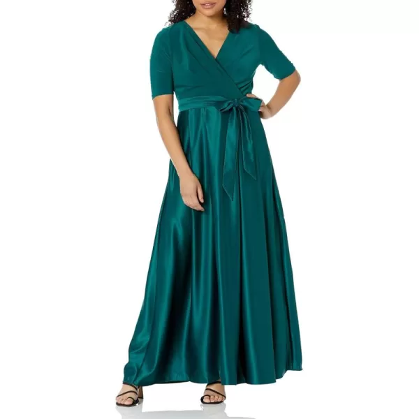 Alex Evenings Womens Satin Ballgown Dress with Pockets Petite and Regular SizesEmerald