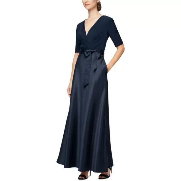 Alex Evenings Womens Satin Ballgown Dress with Pockets Petite and Regular SizesNavy