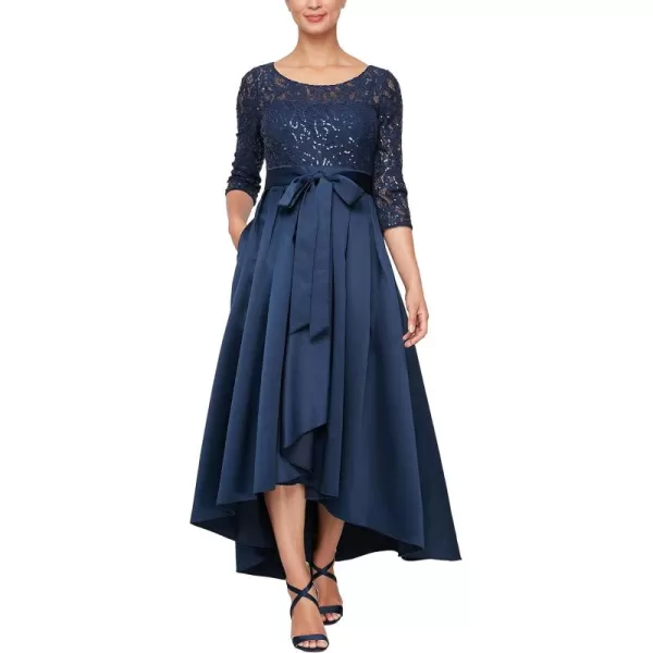 Alex Evenings Womens Satin Ballgown Dress with Pockets Petite and Regular SizesNavy Illusion