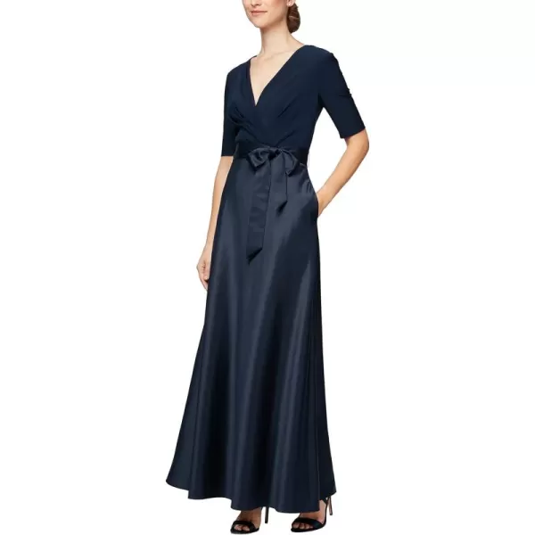 Alex Evenings Womens Satin Ballgown Dress with Pockets Petite and Regular SizesNavy Satin