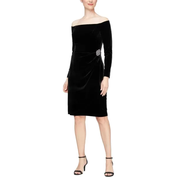 imageAlex Evenings Womens Short Off The Shoulder Velvet Dress Petite and RegularBlack Velvet