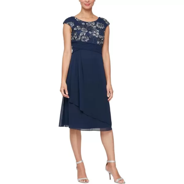 Alex Evenings Womens Short Sleeveless Aline Gown with Embroidered Empire Bodice Cocktail Dress for Special OccasionsNacySilver Embroidery