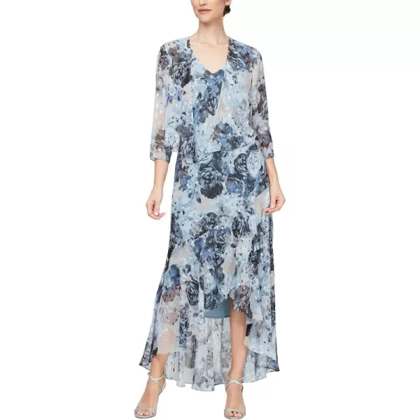 Alex Evenings Womens Sleeveless Printed Chiffon MidLength Dress with JacketBlue Floral