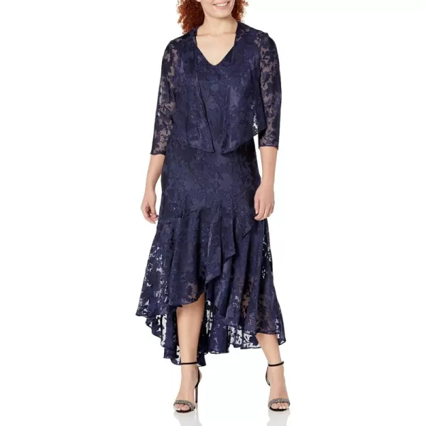 Alex Evenings Womens Sleeveless Printed Chiffon MidLength Dress with JacketDark Navy