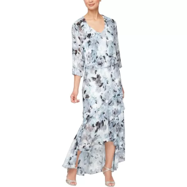 imageAlex Evenings Womens Sleeveless Printed Chiffon MidLength Dress with JacketIvory and Blue Multi